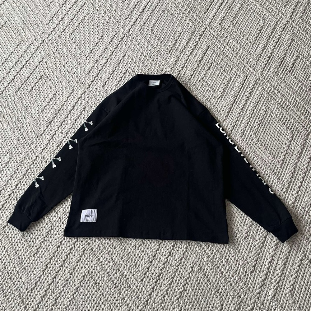 WTAPS Japanese Designer LXLXW Black Grunge Bones Longsleeve T Shirt